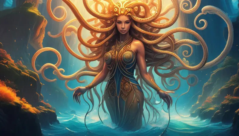 Medusa, the Gorgon, with a fearsome face, snake hair, and a stony gaze. The Story of Medusa for Kids