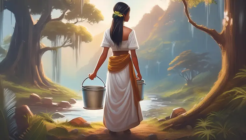 a milkmaid is walking with her pail